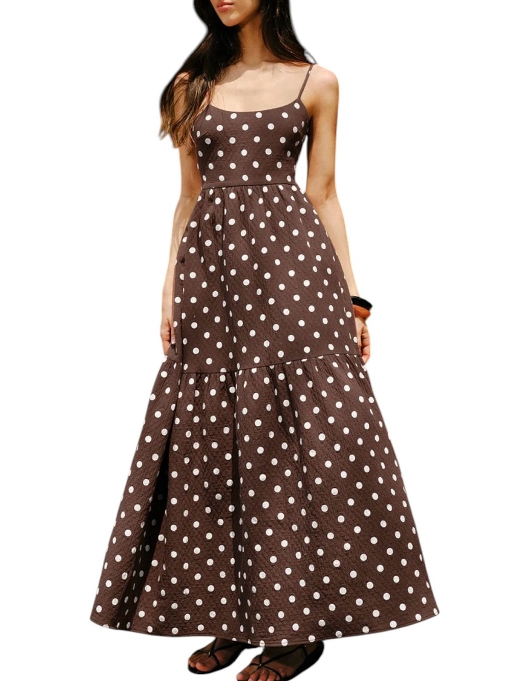 Commense 100% Cotton Backless Polka Dot Maxi Dress Brown White NWT Small